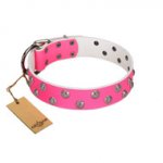 "Pink Daisy" Designer Handmade FDT Artisan Pink Leather dog Collar