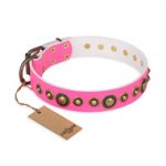 "Pink Gloss" FDT Artisan Leather dog Collar with Old-Bronze Plated Circles and Studs