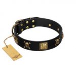 "Welcome on Board" FDT Artisan Black Leather dog Collar with Skulls and Crossbones Combined with Squares