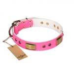 "Pink Daydream" FDT Artisan Pink Leather dog Collar with Old Bronze Look Plates and Studs