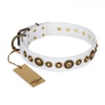 "Swirl of Fashion" FDT Artisan Delicate White Leather dog Collar with Stunning Bronze-Plated Round Studs