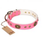 "Sensational Beauty" FDT Artisan Pink Leather dog Collar with Old Bronze Look Plates and Studs