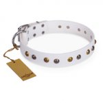 "Snowflake" FDT Artisan White Leather dog Collar with Decorations