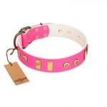 "Prim'N'Proper" Handmade FDT Artisan Pink Leather dog Collar with Old Bronze-like Dotted Studs and Tiles