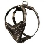 Unique Barbwire Painted Leather Dog Harness for Different Breeds