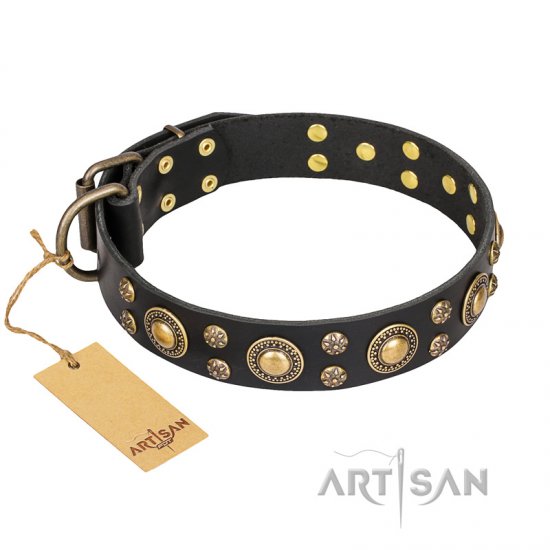 "Baroque Chic" FDT Artisan Studded Black Leather dog Collar - Click Image to Close