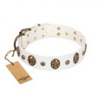 "Magic Bullet" FDT Artisan White Leather dog Collar with Studs and Skulls