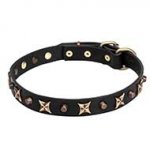 Leather Collar with Stars and Pyramids - 1 inch (25 mm) Wide
