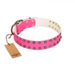 "Blushing Star" FDT Artisan Pink Leather dog Collar with Two Rows of Small Studs