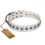 "Midnight Stars" FDT Artisan Fashionable Leather dog Collar with Old Silver-like Plated Decorations