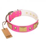 "Glammy Voyage" FDT Artisan Pink Leather dog Collar with Stylish Bronze-like Decorations