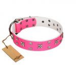 "Pink Call" Designer Handmade FDT Artisan Pink Leather dog Collar
