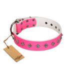 "From Paris with Love" Handmade FDT Artisan Pink Leather dog Collar with Dotted Pyramids