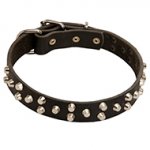 Studded Leather Dog Collar with 3 Rows of Pyramids