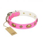 "Beauty Queen" FDT Artisan Pink Leather dog Collar with Gentle Decorations