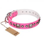 "Pink Dream" FDT Artisan Leather dog Collar with Silvery Decorations