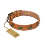 "Magic Amulet" FDT Artisan Tan Leather dog Collar with Oval Studs