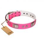 "Pinky Fantasy" Pink FDT Artisan Leather dog Collar with Chrome-plated Stars and Large Plates