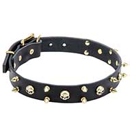 Leather Collar 'Heavy Metal' with Spikes and Skulls