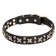 "Vintage Legacy" 1 1/4 inch (30 mm) Leather Dog Collar with Old-Fashioned Stars and Studs