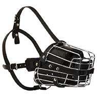 Padded Training Leather Dog Muzzle With Metal Cage