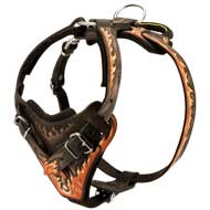Stylish Hand-Painted Leather Dog Harness with Flames