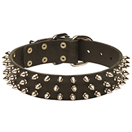 3 Rows Spiked Leather Dog Collar