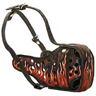 Exclusive "Fire" Painted Leather Dog Muzzle for Attack/Agitation Training