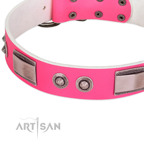 Adjustable natural leather collar with adornments for your doggie