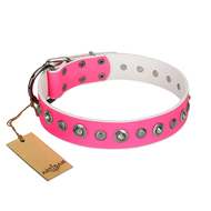 "Pink Faerie" FDT Artisan Trendy Leather dog Collar with Old Silver-like Plated Decorations