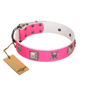 "Rosy Charisma" Designer Handmade FDT Artisan Pink Leather dog Collar