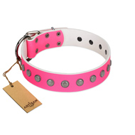 "Florescence" Ultramodern FDT Artisan Pink Leather dog Collar Decorated with Silver-Like Studs