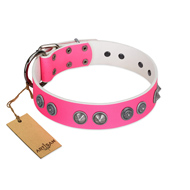 "Spiky Jewel" Handmade FDT Artisan Pink Leather dog Collar with Silver-Like Embellishments